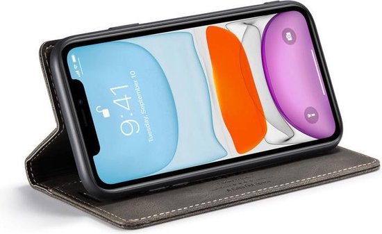 AutSpace - Etui iPhone 11 Pro Max - Etui portefeuille - Fermeture magnétique - avec protection RFID - Marron