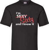 I'm sixty and I know it verjaardag T-shirt Unisex, 60 jaar, shirt valt ruim, Zwart XL