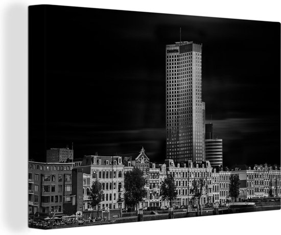 Canvas Schilderij Contrasterende vormen van Nederlandse architectuur in Rotterdam in zwart-wit - 60x40 cm - Wanddecoratie