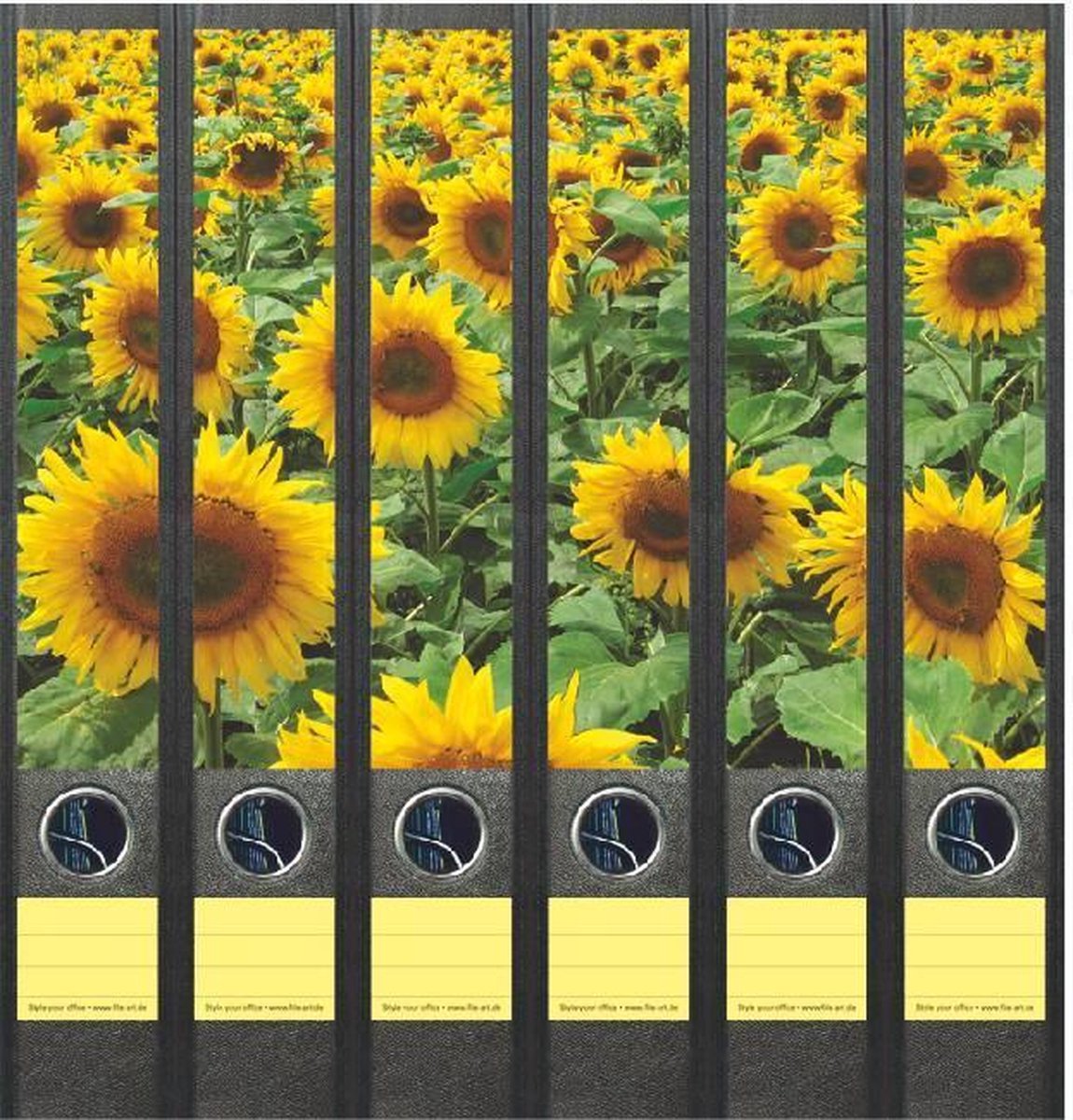 Ordneretiketten Zonnebloemen Veld – Zelfklevend – 6 Stuks – Voor Smalle Ordners
