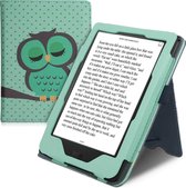 kwmobile flip cover geschikt voor Kobo Clara HD - Hoes met handgreep en standaard - E-reader hoesje in turquoise / bruin / mintgroen - Slapende Uil design