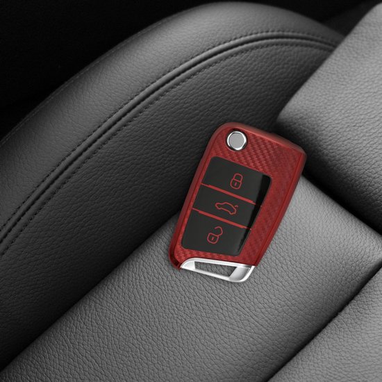 kwmobile Accessoire Clef de Voiture Compatible avec VW Golf 7 MK7 3-Bouton  - Coque de Protection en Silicone Carbone Rouge