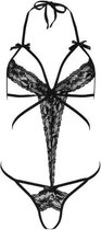 Zwarte kanten body met blinddoek - One Size - Zwart - Sexy Lingerie & Kleding - Lingerie Dames -  Dames Lingerie - Body