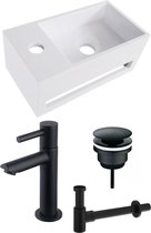 Fonteinset Solid Surface Links Mat Wit 35,50 x 20 x 16 cm inclusief mat zwart kraan, waste & sifon