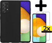 Samsung A52 Hoesje Met 2x Screenprotector - Samsung Galaxy A52 Case Cover - Siliconen Samsung A52 Hoes Met 2x Screenprotector - Zwart