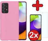 Samsung A52 Hoesje Licht Roze Siliconen Case Met 2x Screenprotector - Samsung Galaxy A52 Hoes Silicone Cover Met 2x Screenprotector - Licht Roze