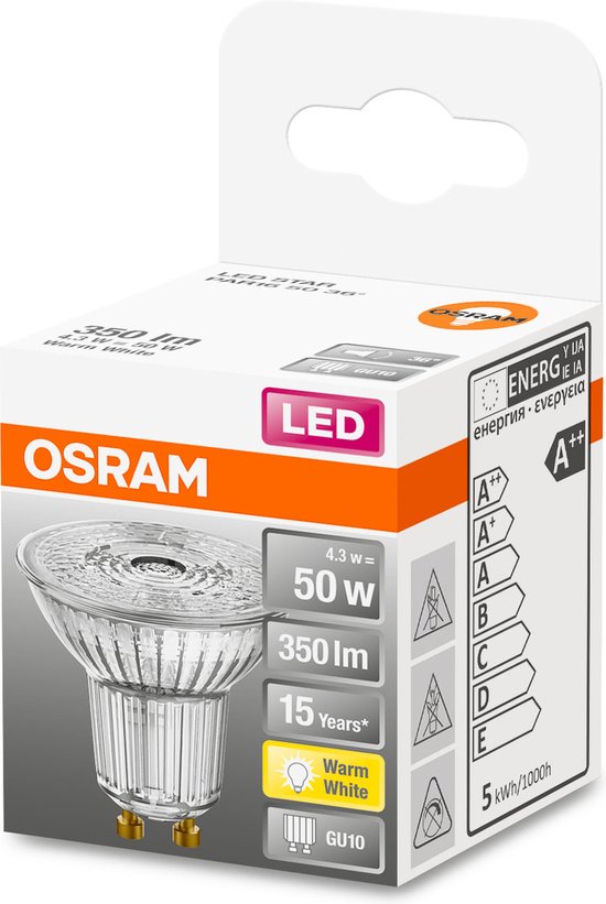 OSRAM 4058075112568 LED-lamp Energielabel F (A - G) GU10 Reflector 5 W = 50 W Warmwit (Ø x l) 50 mm x 52 mm 1 stuk(s) - Osram