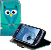 kwmobile telefoonhoesje voor Samsung Galaxy S3 Mini i8190 - Hoesje met pasjeshouder in blauw / turquoise - Uil in de Nacht design