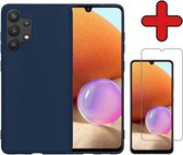 Samsung A32 5G Hoesje Donker Blauw Siliconen Case Met Screenprotector - Samsung Galaxy A32 5G Hoes Silicone Cover Met Screenprotector - Donker Blauw
