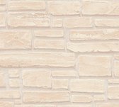 Steen tegel behang Profhome 662323-GU vliesbehang glad met natuur patroon mat beige chroomoxydegroen bruin 5,33 m2