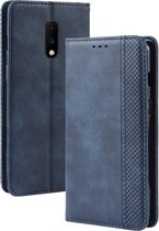 Magnetische gesp Retro Crazy Horse Texture Horizontale Flip Leather Case voor OnePlus 7, met houder & kaartsleuven & fotolijst (blauw)