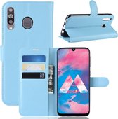 Litchi Texture horizontale flip lederen case voor Galaxy M30, met portemonnee en houder en kaartsleuven (blauw)