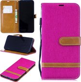 Kleuraanpassing Denim Texture Leather Case voor Xiaomi Redmi Note 7, met houder & kaartsleuven & portemonnee & lanyard (rose rood)