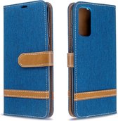 Voor Galaxy S20 kleurafhankelijke denim textuur horizontale flip pu lederen tas met houder & kaartsleuven & portemonnee & lanyard (blauw)