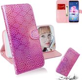 Voor Huawei Enjoy 7S / Honor 9 Lite Effen kleur Kleurrijke magnetische gesp Horizontale flip PU lederen tas met houder & kaartsleuven & portemonnee & draagkoord (roze)