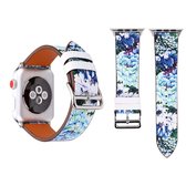 Mode echt leer nieuwe lente blauwe bloem patroon horlogebandje voor Apple Watch Series 3 & 2 & 1 38mm
