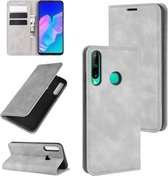 Voor Huawei P40 lite E Retro-skin Business Magnetische Zuigleren Case met houder & kaartsleuven & portemonnee (grijs)