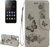 Voor Lenovo VIBE C A2020 vlinders reliÃ«f horizontaal flip lederen tas met houder & kaartsleuven & portemonnee & lanyard (grijs)