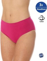 Brubeck Dames Ondergoed Slip Midi - Naadloos Elastisch Katoen 3-Pack - Fuchsia XXL