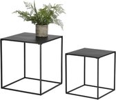 Set van 2x bijzettafels vierkant metaal zwart 37/41 cm - Home Deco meubels en tafels