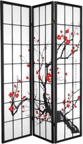 Fine Asianliving Japanse Kamerscherm B135xH180cm 3 Panelen Shoji Rijstpapier Zwart - Sakura
