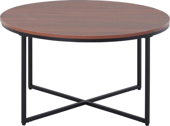 Medina Manitowoc Salontafel - Bijzettafel - Koffietafel - Houtlook - Ronde Tafel - Metaal - Bewerkt Hout - Bruin - Ø80 x H45 cm