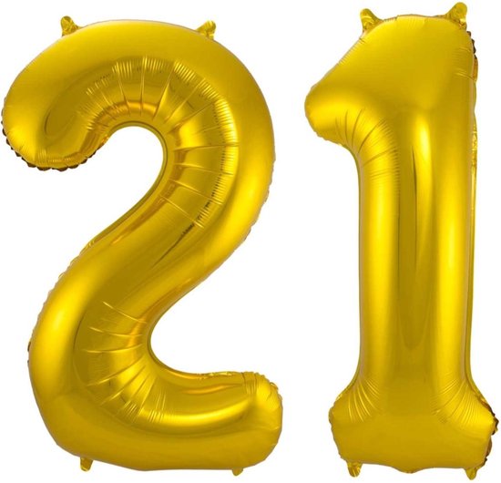 Ballon Cijfer 21 Jaar Goud 70Cm Verjaardag Feestversiering Met Rietje