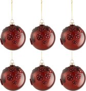 J-Line Doos Van 6 Kerstballen Bloemen Glas Burgundy Small