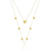 My Bendel dubbele ketting met harten goud - Dubbele gouden ketting met hartjes - Met luxe cadeauverpakking