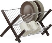 égouttoir relaxdays en acier inoxydable - 2 étages - pliable - assiettes étendoir - égouttoir à vaisselle - marron
