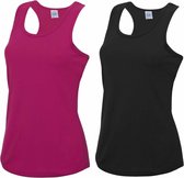 Voordeelset -  fuchsia roze en zwart sport singlet voor dames in maat Large(40) - Dameskleding sport shirts