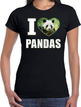 I love pandas t-shirt met dieren foto van een panda zwart voor dames - cadeau shirt pandas liefhebber 2XL