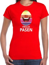 Lachend Paasei vrolijk Pasen t-shirt rood voor dames - Paas kleding / outfit S