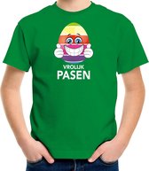 Paasei met duimen omhoog vrolijk Pasen t-shirt / shirt - groen - kinderen - Paas kleding / outfit M (134-140)