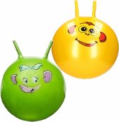 2x stuks speelgoed Skippyballen met dieren gezicht geel en groen 46 cm - Buitenspeelgoed
