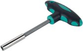 Wolfcraft T-greep schroevendraaier met bitopname, met zwart-groene handgreep.