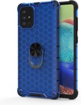 Voor Samsung Galaxy A51 schokbestendige honingraat pc + TPU ringhouder beschermhoes (blauw)