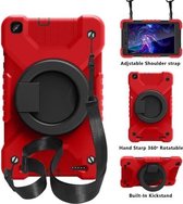 Voor Samsugn Galaxy Tab A 8.0 (2019) T290 / T295 PC + siliconen schokbestendige combinatiebehuizing met 360 graden roterende houder & handvat & schouderriem (rood + zwart)