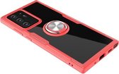 Voor Samsung Galaxy Note 20 Pro schokbestendig transparant TPU + acryl beschermhoes, met ringhouder (rood)