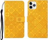 Etnische stijl reliëf patroon horizontale flip lederen tas met houder & kaartsleuven & portemonnee & lanyard voor iPhone 11 Pro Max (geel)