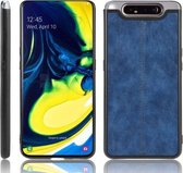 Voor Galaxy A80 / A90 Schokbestendig Naaien Koe Patroon Huid PC + PU + TPU Case (Blauw)