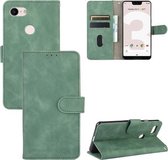 Voor Google Pixel 3 XL Effen kleur Huidgevoel magnetische gesp Horizontale flip kalftextuur PU lederen tas met houder & kaartsleuven & portemonnee (groen)