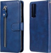Voor Huawei P smart 2021 Mode Kalf Textuur Rits Horizontale Flip Leren Case met Standaard & Kaartsleuven & Portemonnee Functie (Blauw)