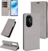 Voor Huawei nova 8 Pro 5G Retro-skin Business magnetische zuignap lederen tas met houder & kaartsleuven & portemonnee (grijs)