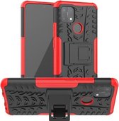 Voor OPPO A15 Bandentextuur Schokbestendig TPU + pc-beschermhoes met houder (rood)