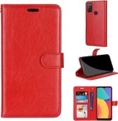 Voor Alcatel 1S (2021) Pure kleur horizontaal Flip PU lederen tas met houder & kaartsleuven & portemonnee & fotolijst (rood)