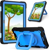 Voor Amazon Kindle Fire HD 8 (2020) Contrastkleur Schokbestendig Robot Siliconen + pc-hoes met polsbandhouder (zwart + blauw)