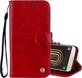 Voor Samsung Galaxy J5 (2017) / J530 (EU-versie) Zakelijke stijl olie-wastextuur Horizontale flip lederen tas met houder & kaartsleuven & portemonnee (rood)