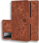 Reliëf zonnebloempatroon horizontale flip PU lederen tas met houder & kaartsleuven & portemonnee & lanyard voor Samsung Galaxy A72 5G (bruin)