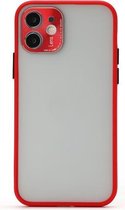 Volledige dekking TPU + pc-beschermhoes met metalen lensafdekking voor iPhone 12 Pro Max (rood zwart)